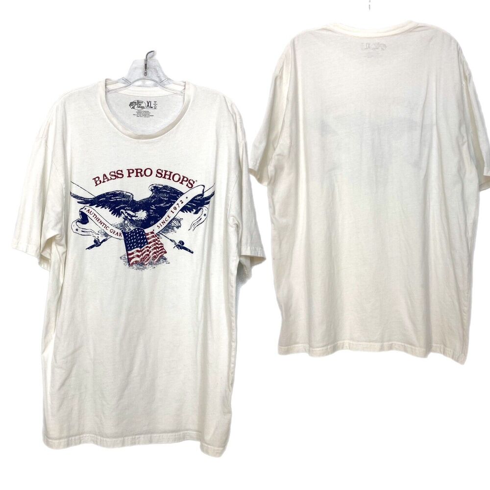 Bass Pro Shops Eagle Flag Graphic T-Shirt XL White Casual